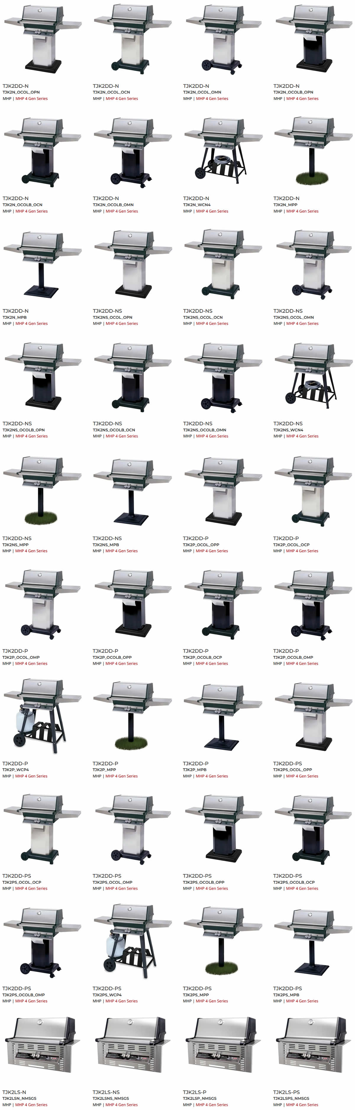 MHP 4 Gen Series TJK2 Model Gas Grill Configurations