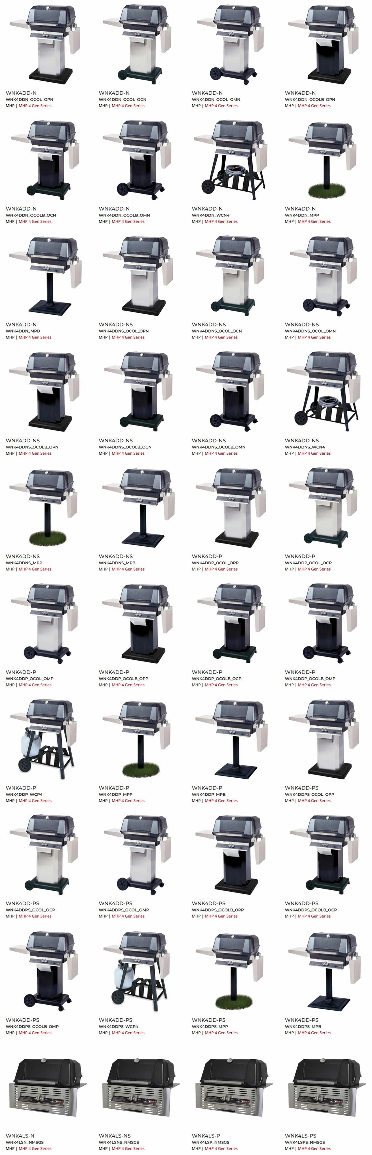 MHP 4 Gen Series WNK4DD Model Gas Grill Configurations