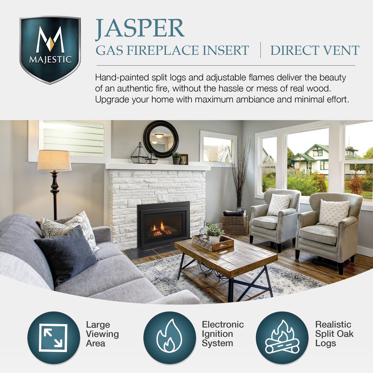 Majestic Jasper Medium 30 Direct Vent Gas Insert With IPI Ignition System - SKU: JASPER30IN / JASPER30IL