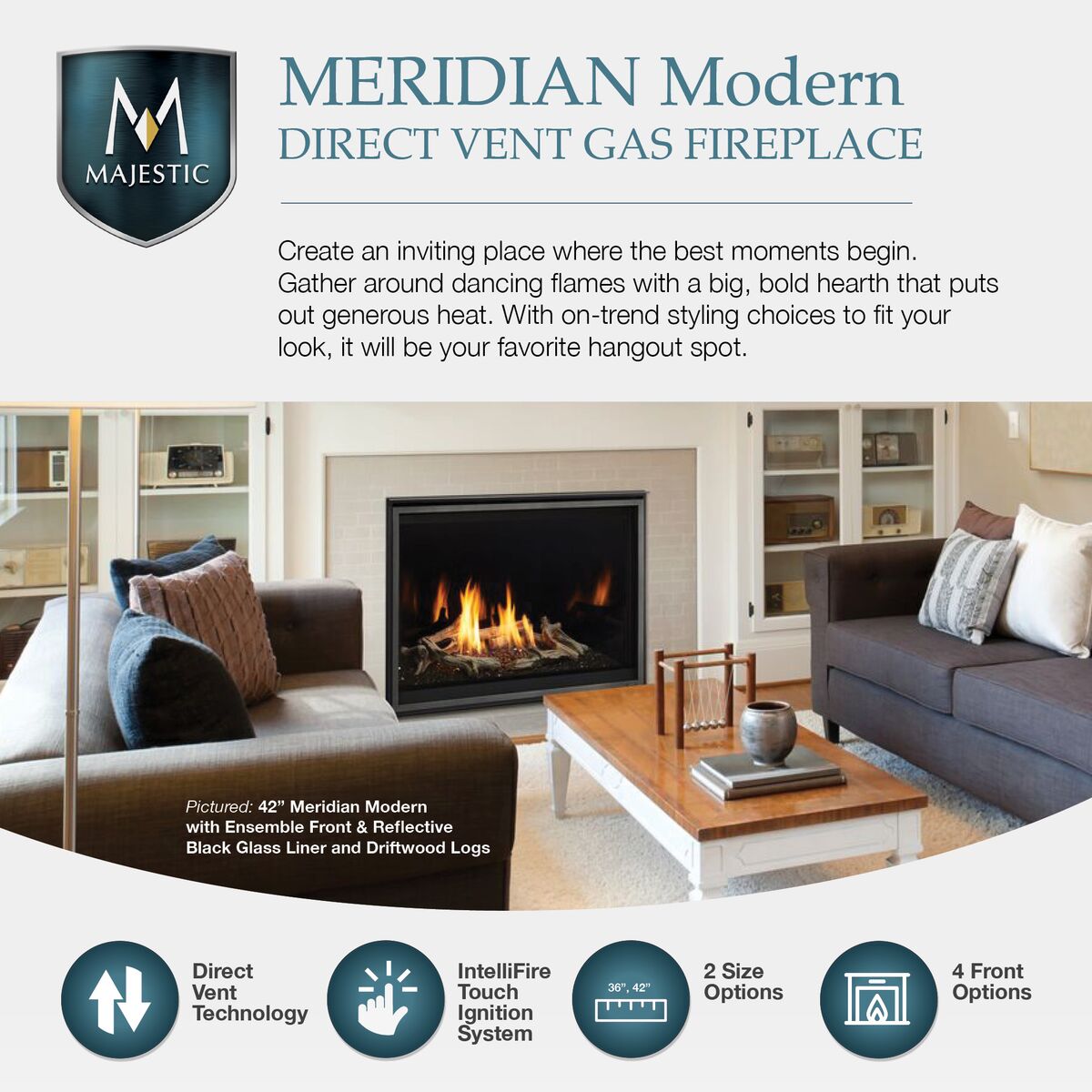 Majestic Meridian Modern Series Gas Fireplace