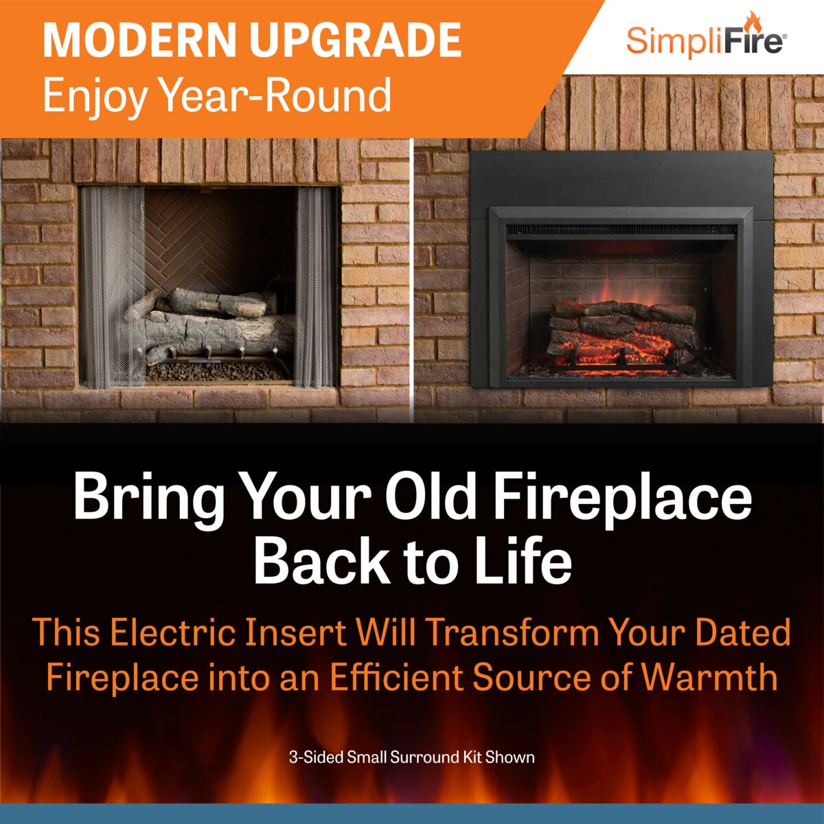 SimpliFire 32 Inch Electric Insert - Reface Old Fireplace