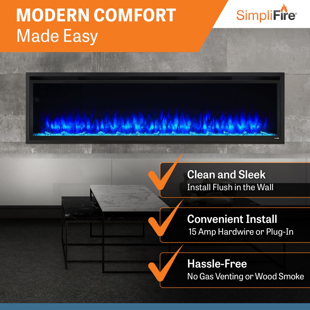 SimpliFire 72 Inch Allusion Platinum Recessed Linear Electric Fireplace