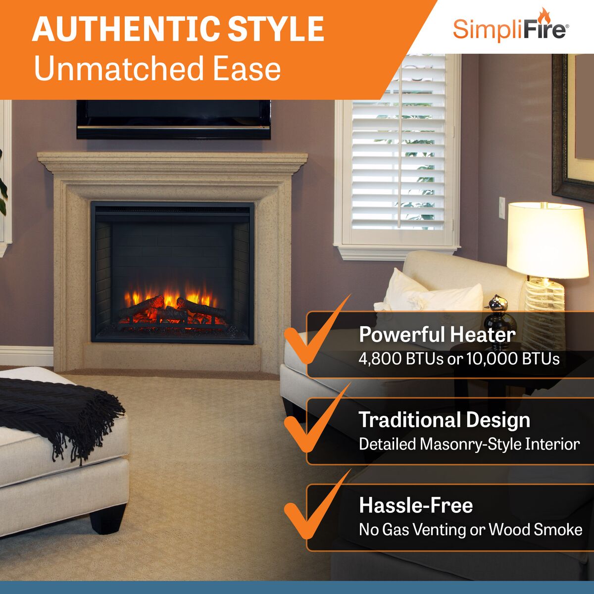 SimpliFire Built-In Electric Fireplace - Authentic Style