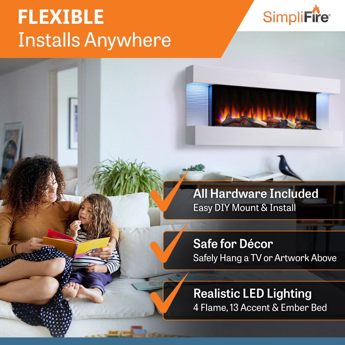 SimpliFire Format 36 Inch Electric Wall Mount Fireplace