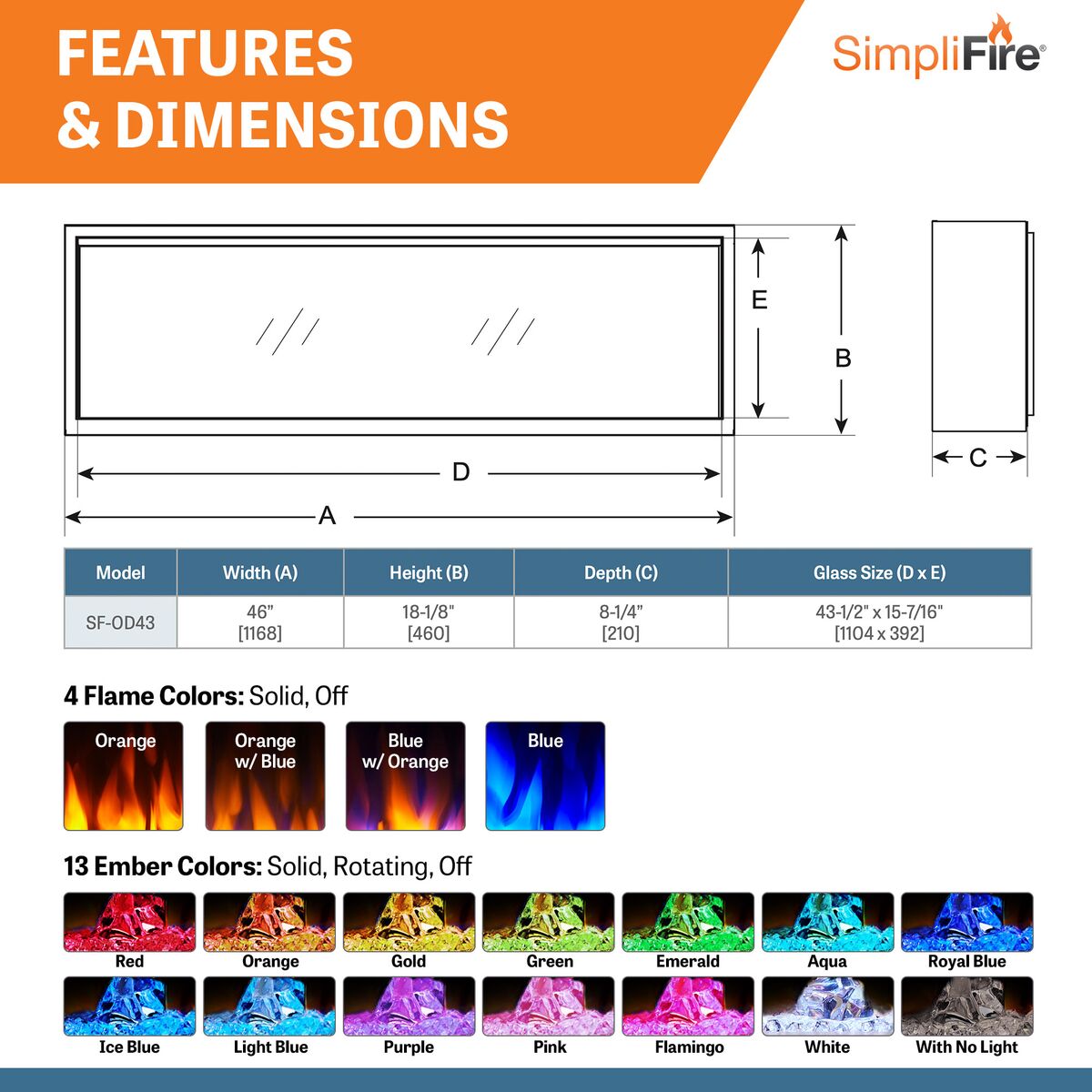 SimpliFire Forum 43 Inch Outdoor Electric Fireplace - SKU: SF-OD43