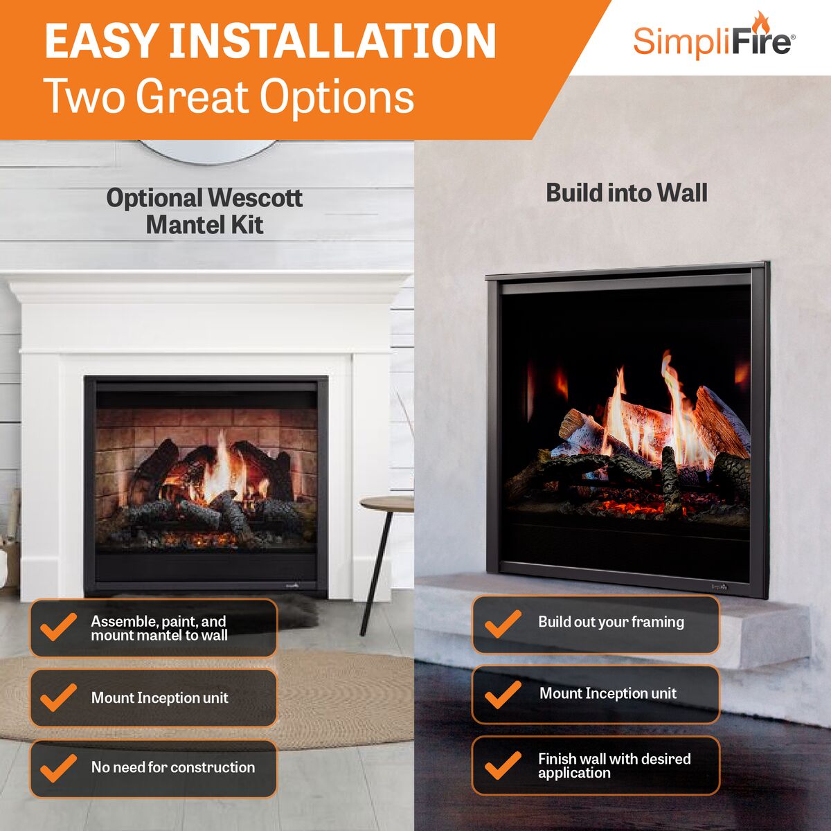 SimpliFire Inception Electric Fireplace 36 Inch - SKU: SF-INC36