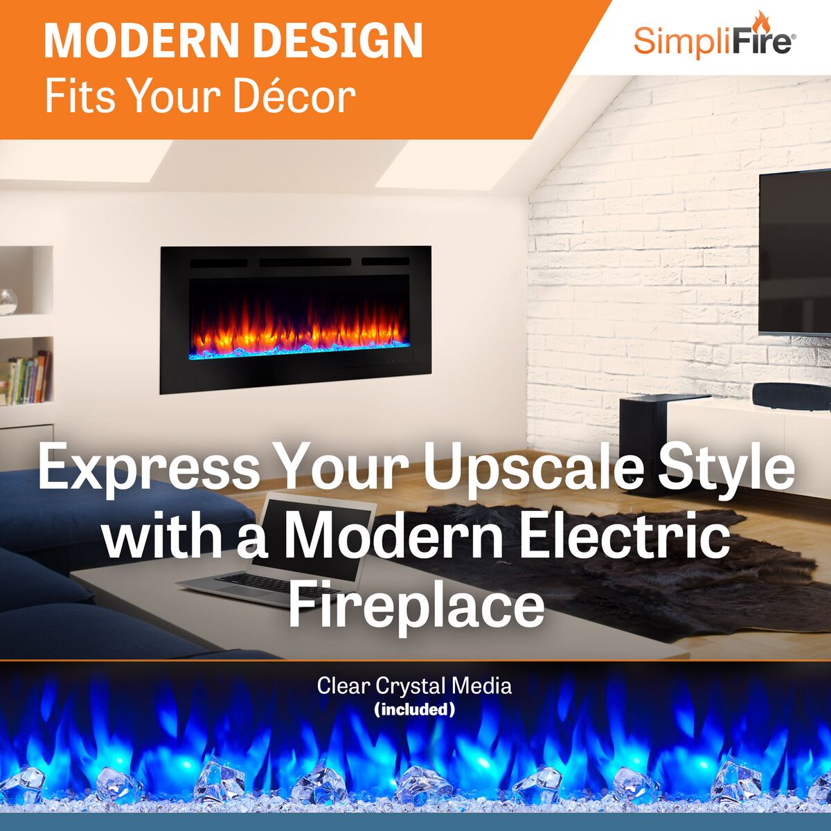 SimpliFire Allusion Recessed Linear Electric Fireplace - Modern Design