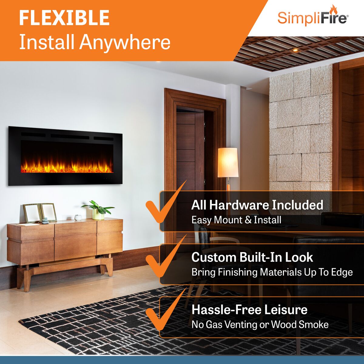 SimpliFire Allusion Recessed Linear Electric Fireplace - Flexible Design