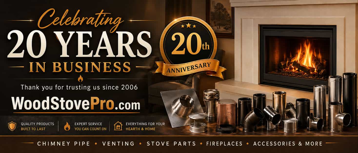 Celebrating 20 Years in Business - Thank you for trusting us since 2006. 20th Anniversary. Quality Products - Built to last. Expert Service you can count on. Everything for your Hearth and Home. Chimney Pipe / Venting Pipe / Stove Parts / Fireplaces / Accessories and more! WoodStovePro.com