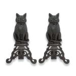 Uniflame Black Cast Iron Cat Andirons with Reflective Glass Eyes