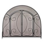 Uniflame Single Panel Black Wrought Iron Ornate Screen with Doors