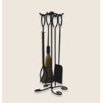 Uniflame 5 Piece Black Wrought Iron Fireset With Ring Handles - F-1187B