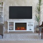 Real Flame Penrose 58 Slim Electric Fireplace TV Stand in White - 7770E-W