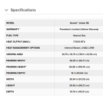 36 inch fireplace specs