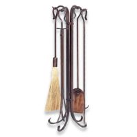 5 Piece Antique Copper Hammered Crook Fireset - F-1266