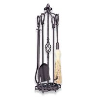 Uniflame 5 Piece Antique Rust Heavy Weight Fireset - Horseshoe Handle