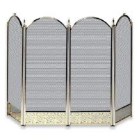 Uniflame 4 Fold Polished Brass Screen with Decorative Filigree