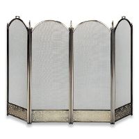 Uniflame 4 Fold Antique Brass Screen with Decorative Filigree - S-4645