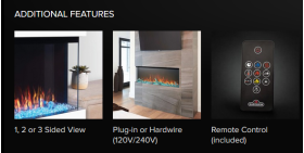 Napoleon Trivista Primis, Three-Sided Electric Fireplace additional features