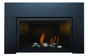 Sierra Flame 30 Natural Gas Deluxe Direct Vent Insert with Black Porcelain Panels - Black Reflective Glass and 9 Pce Rock Set - ABBOT-30PG-DELUXE-NG