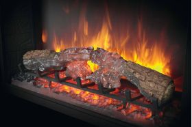 Napoleon Element Built-in Electric Fireplace burning log close up