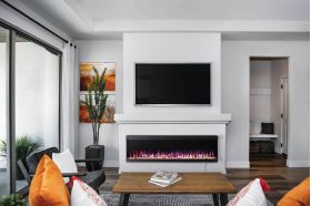 Trivista Pictura Wall Hanging Electric Fireplace in a living room