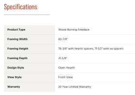 Superior 48" Wood-Burning Fireplace - WRT8048 - Specs
