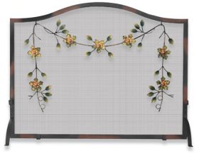 Uniflame Single Panel Burnished Bronze Screen with Decorative Flowers