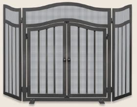 Uniflame 3 Panel Black Wrought Iron Screen With Doors - S-1026