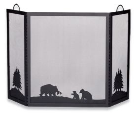 Uniflame Deluxe 3-Panel Black Wrought Iron Screen with Hunting Bear