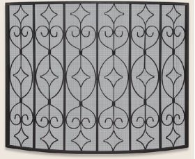 Uniflame Single Panel Black Wrought Curved Ornate Screen - S-1071