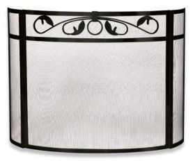 Uniflame 3 Panel Black Wrought Iron Bow Screen with Top Scroll Design