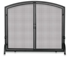 Uniflame Single Panel Black Wrought Iron Screen with Doors- Medium
