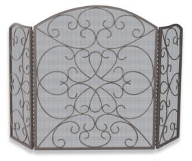 Uniflame 3 Fold Bronze Wrought Iron Screen with Scroll Design - S-1600