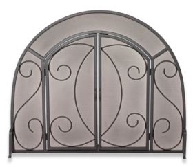 Uniflame Single Panel Black Wrought Iron Ornate Screen with Doors