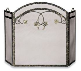 Uniflame 3 Fold Antique Gold Wrought Iron Screen with Top Leaf Design