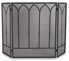 Uniflame 3 Fold Black Wrought Iron Screen with Cathedral Bars - S-1049