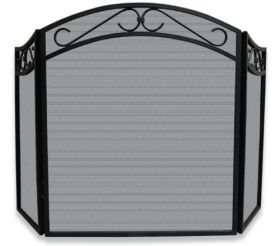Uniflame 3 Fold Black Wrought Iron Arch Top Decorative Scrolls Screen