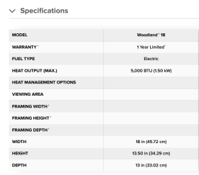 Woodland 18 Electric Log Set specs