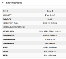 Napoleon Entice Electric Fireplace Specs