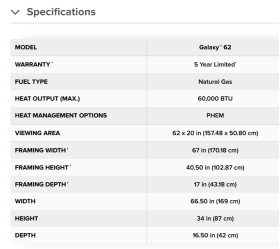 Galaxy Outdoor 62-inch Fireplace specs