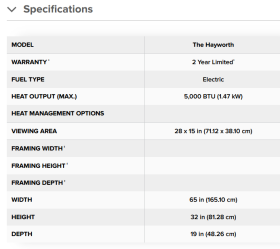Napoleon Hayworth Media Console with 30 Inch Firebox specs