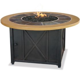 UniFlame LP Gas Outdoor Firebowl With Slate And Faux Wood Mantel - GAD1362SP
