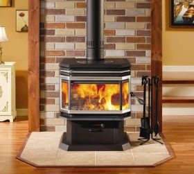 Osburn 2200 Wood Stove with Brushed Nickel Door Overlay - Louver - Trivet - OB02211