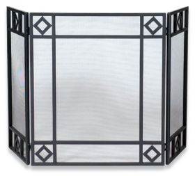 Uniflame 3 Fold Black Wrought Iron Screen with Diamond Design - S-1194