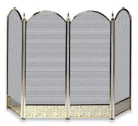 Uniflame 4 Fold Polished Brass Screen with Decorative Filigree
