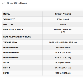 Napoleon Trivista Primis, Three-Sided Electric Fireplace specs
