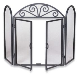 Uniflame 3 Fold Black Wrought Iron Screen with Opening Doors - S-1184