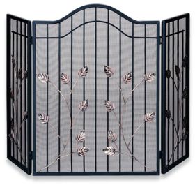 3 Fold Black Wrought Iron Gate Screen with Copper Leaves - S-1280