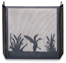Uniflame 3 Fold Black Wrought Iron Screen with Duck Scene - S-1342